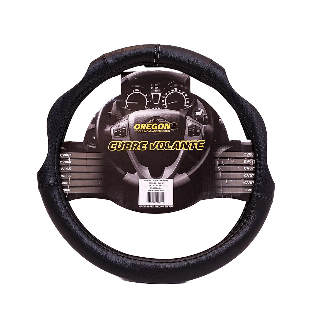 CUBRE VOLANTE MODELO INDIANAPOLIS 500 CUERO SINTENTICO NEGRO / BLANCO 38*8.2CM 25 UNIDADES POR CAJA