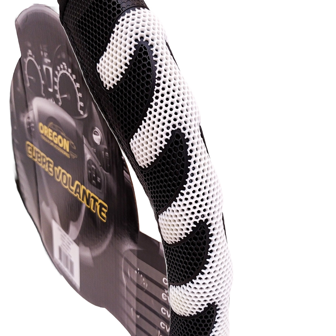 CUBRE VOLANTE MODELO GRAND PRIX CUERO SINTENTICO NEGRO / BLANCO 38*8.2CM 25 UNIDADES POR CAJA