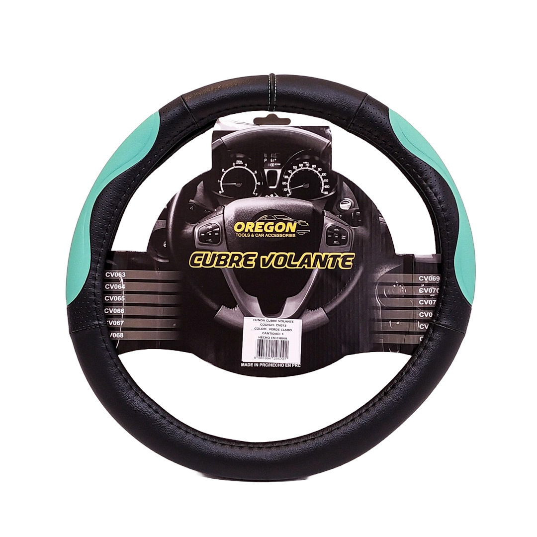 CUBRE VOLANTE MODELO INDIANAPOLIS 500 CUERO SINTENTICO NEGRO / VERDE AGUA 38*8.2CM 25 UNIDADES POR CAJA