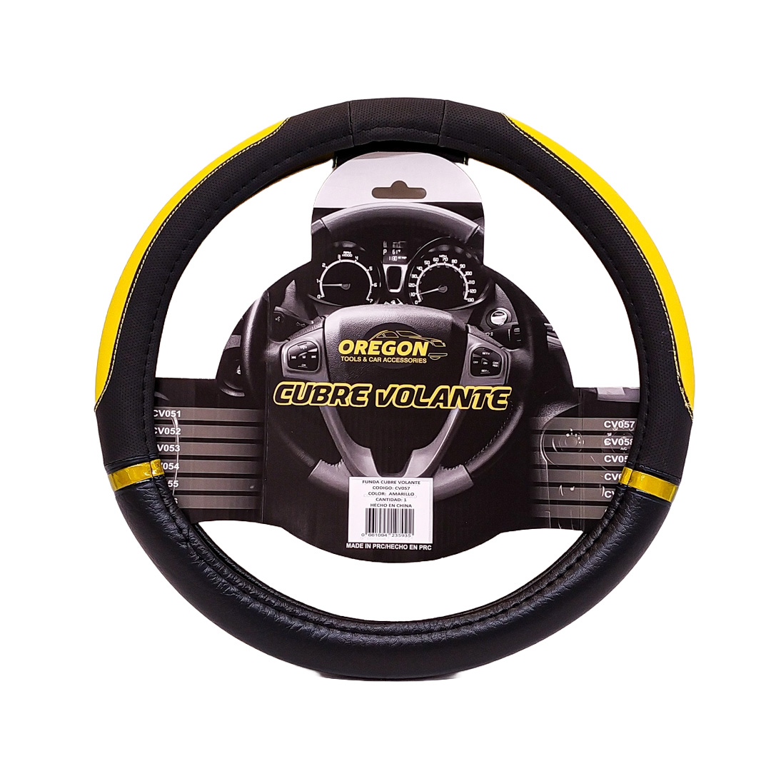CUBRE VOLANTE MODELO NASCAR CUERO SINTENTICO NEGRO / AMARILLO 38*8.2CM 25 UNIDADES POR CAJA - 2