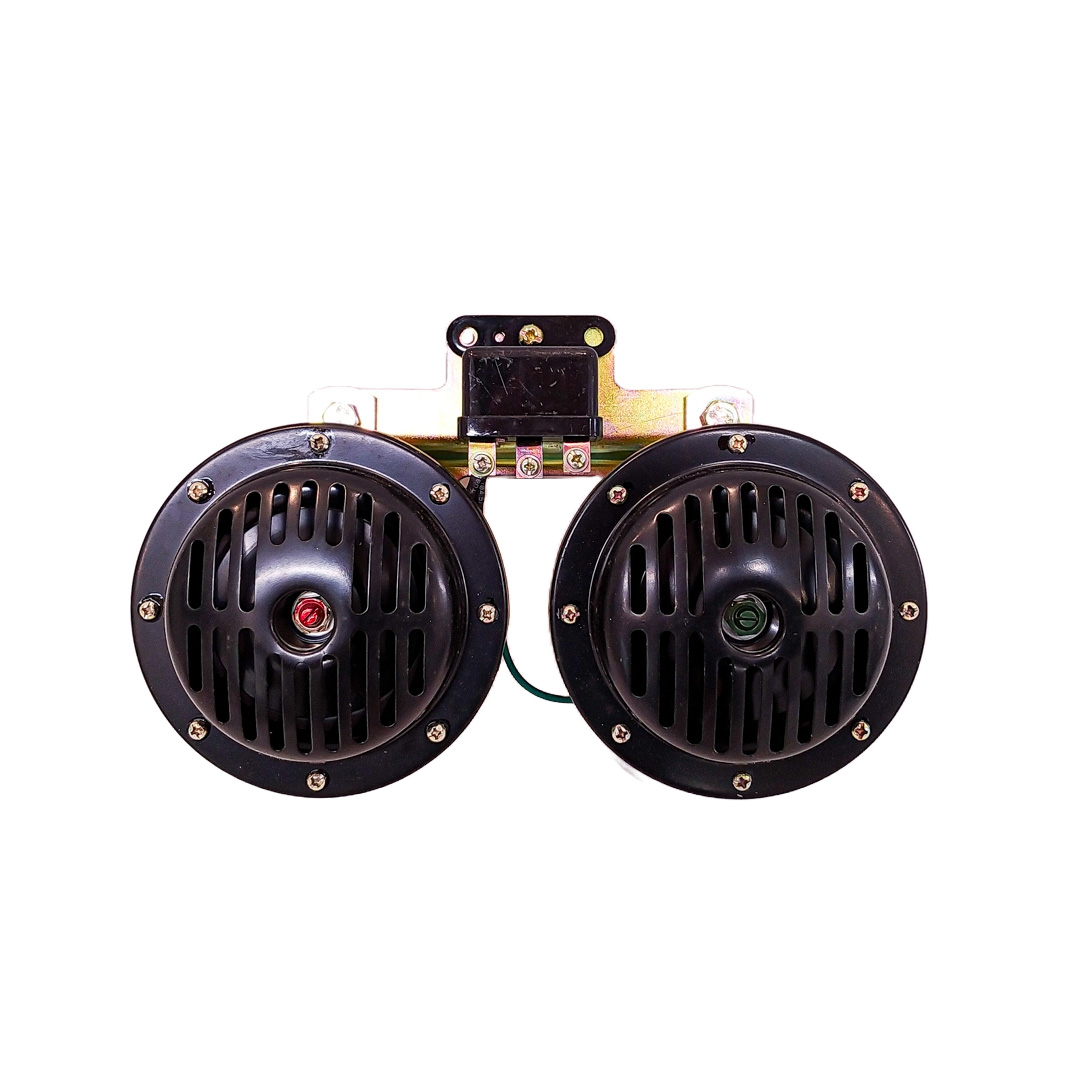 BOCINA TIPO DISCO GALLETA MERCEDES BENZ. 2 TERMINALES. VOLTAJE 24 V. ENVASE POR JUEGO DIAMETRO 110MM CON RELAY Y FIJACION METALICA INCORPORADA REFORZADA