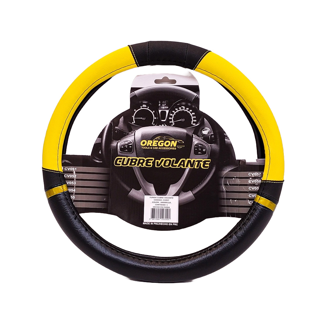 CUBRE VOLANTE MODELO NASCAR CUERO SINTENTICO NEGRO / AMARILLO 38*8.2CM 25 UNIDADES POR CAJA - 3