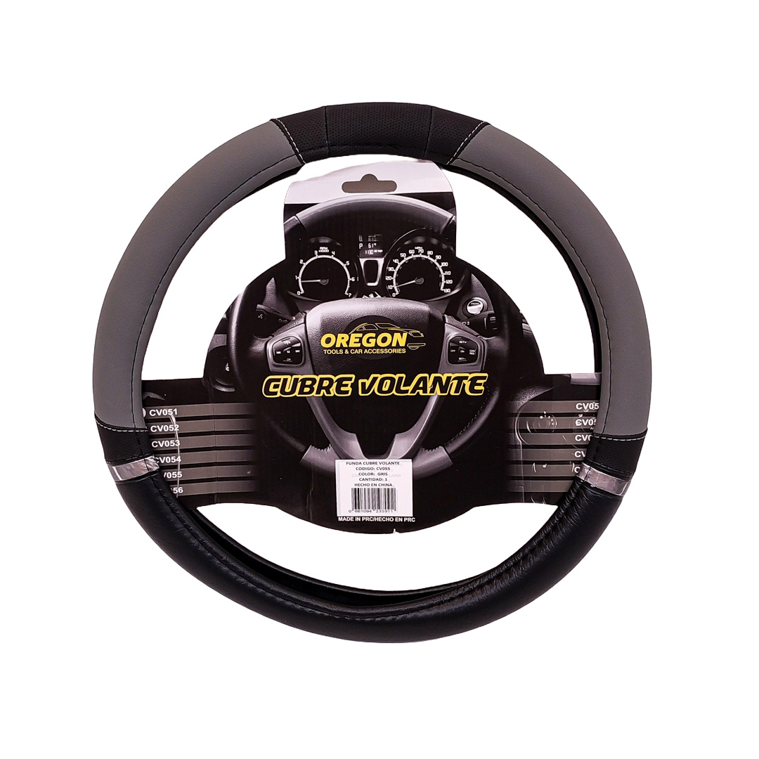 CUBRE VOLANTE MODELO NASCAR CUERO SINTENTICO NEGRO / GRIS 38*8.2CM 25 UNIDADES POR CAJA