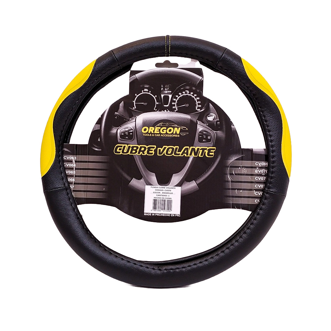 CUBRE VOLANTE MODELO INDIANAPOLIS 500 CUERO SINTENTICO NEGRO / AMARILLO 38*8.2CM 25 UNIDADES POR CAJA - 2