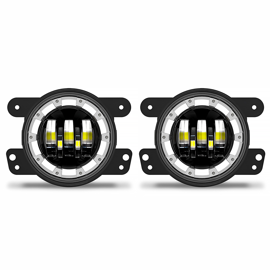 OFF ROAD FARO DE LED UNIVERSAL LUZ LED BLANCA CON OJO DE ANGEL BLANCO Y FUNCION DE GIROS Y BALIZAS AMBAR CON CABLEADO DE INSTALACION Y TECLA AUXILIAR 9V-36V 3 - LED 40 WATTS - JUEGO DE 2 UNIDADES MEDIDAS 4"