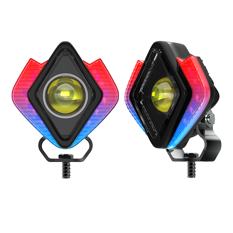 OFF ROAD FARO DE LED UNIVERSAL LUZ LED BLANCA ESTABLE CON LUZ MULTICOLOR RUNNING AL COSTADO 9V-36V 1 LED - 50 WATTS