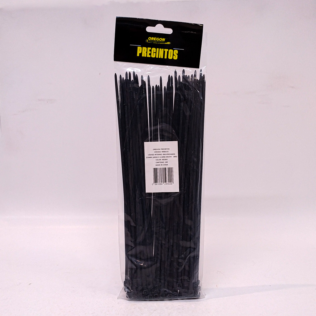BOLSA DE PRECINTOS (100 UNIDADES) 225MM LARGO X 3.5MM ANCHO -18KG COLOR NEGRO CANTIDAD POR CAJA MASTER 250