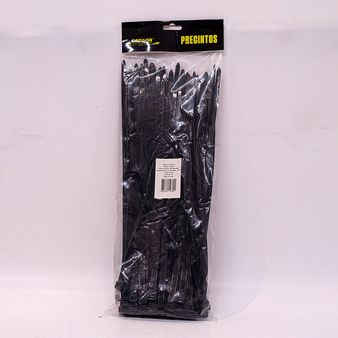 BOLSA DE PRECINTOS (100 UNIDADES) 350MM LARGO X 7.5 MM ANCHO - 55 KG COLOR NEGRO