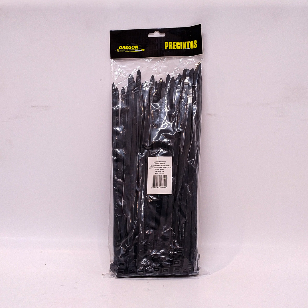 BOLSA DE PRECINTOS (100 UNIDADES) 300MM LARGO X 7.5 MM ANCHO - 55 KG COLOR NEGRO CANTIDAD POR CAJA MASTER 50
