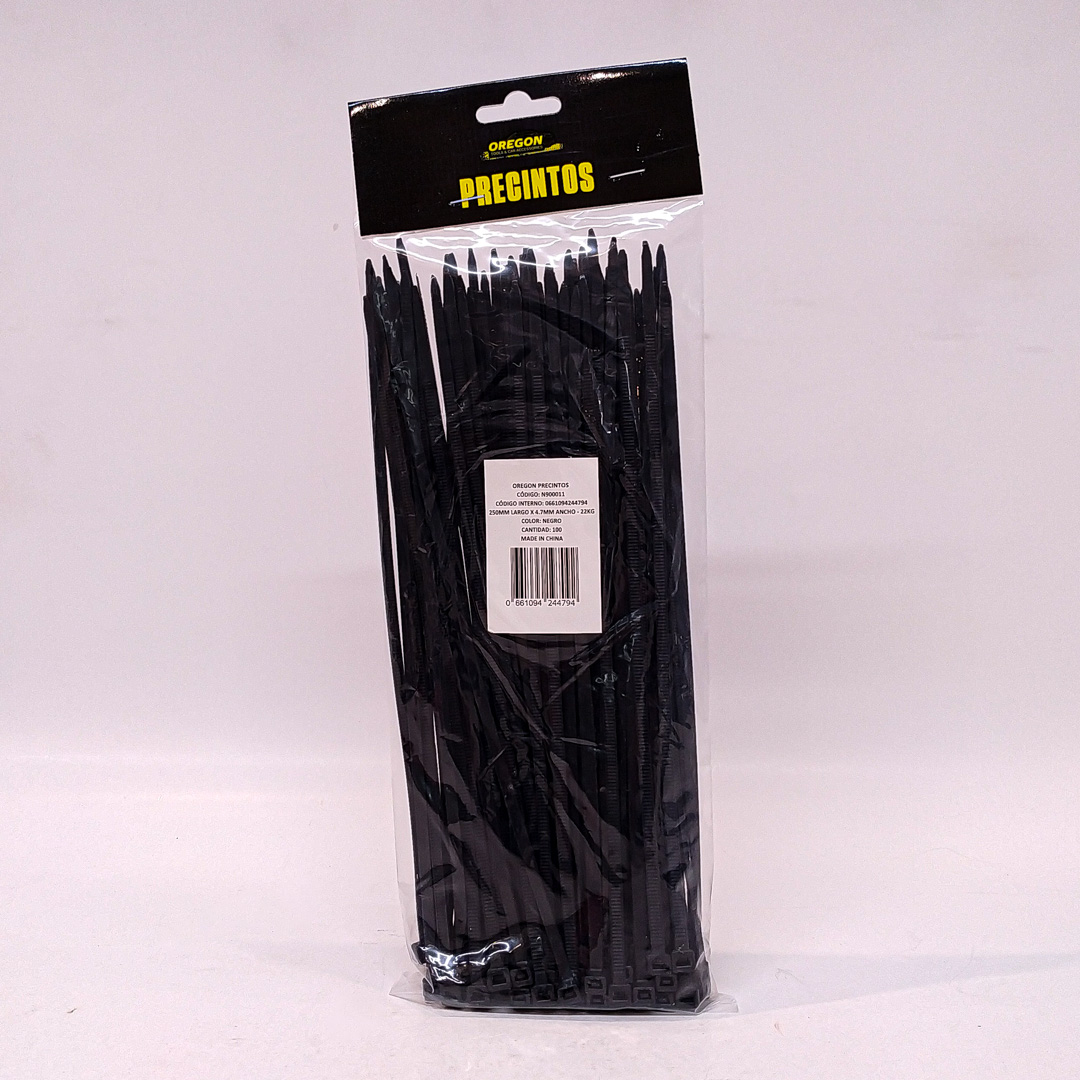 BOLSA DE PRECINTOS (100 UNIDADES) 250MM LARGO X 4.7MM ANCHO - 22KG COLOR NEGRO CANTIDAD POR CAJA MASTER 125
