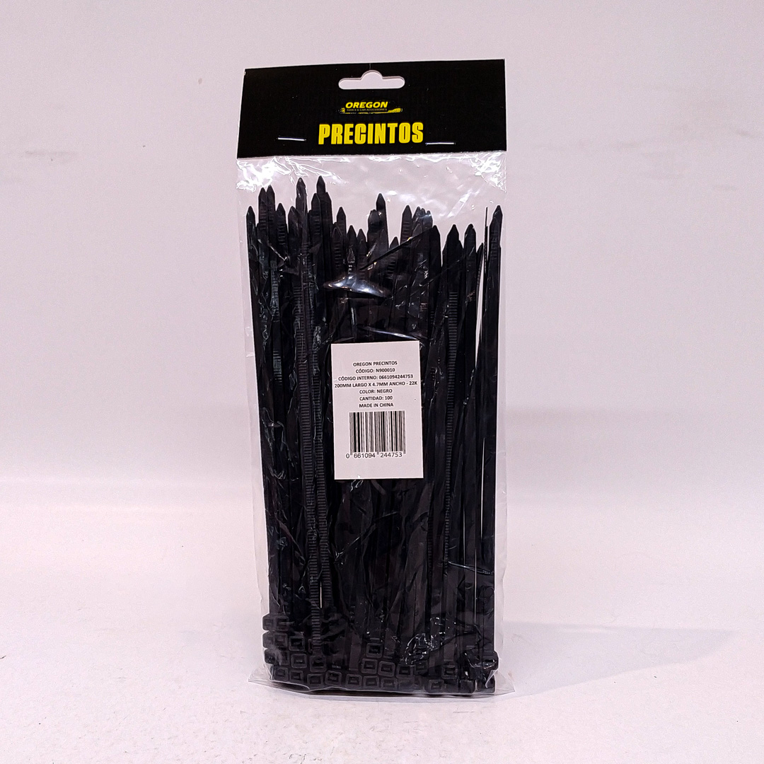 BOLSA DE PRECINTOS (100 UNIDADES) 200MM LARGO X 4.7MM ANCHO - 22K COLOR NEGRO CANTIDAD POR CAJA MASTER 125