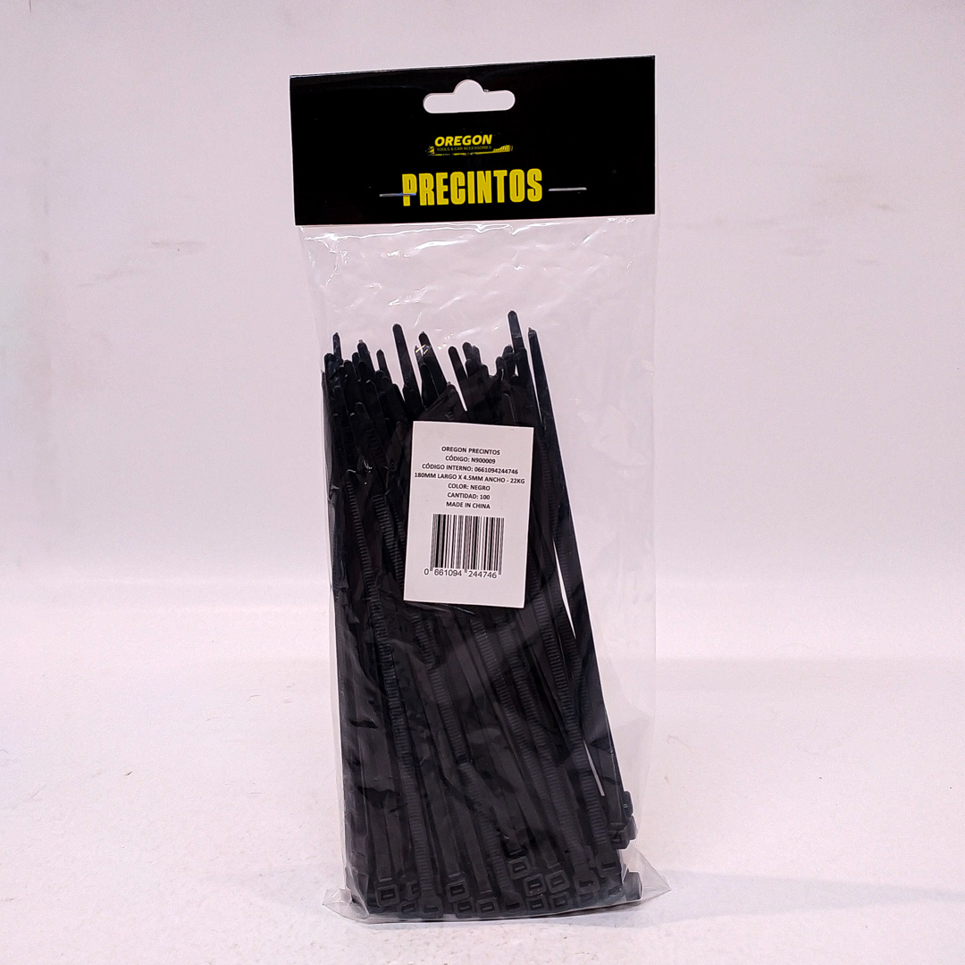 BOLSA DE PRECINTOS (100 UNIDADES) 180MM LARGO X 4.5MM ANCHO - 22KG COLOR NEGRO CANTIDAD POR CAJA MASTER 150