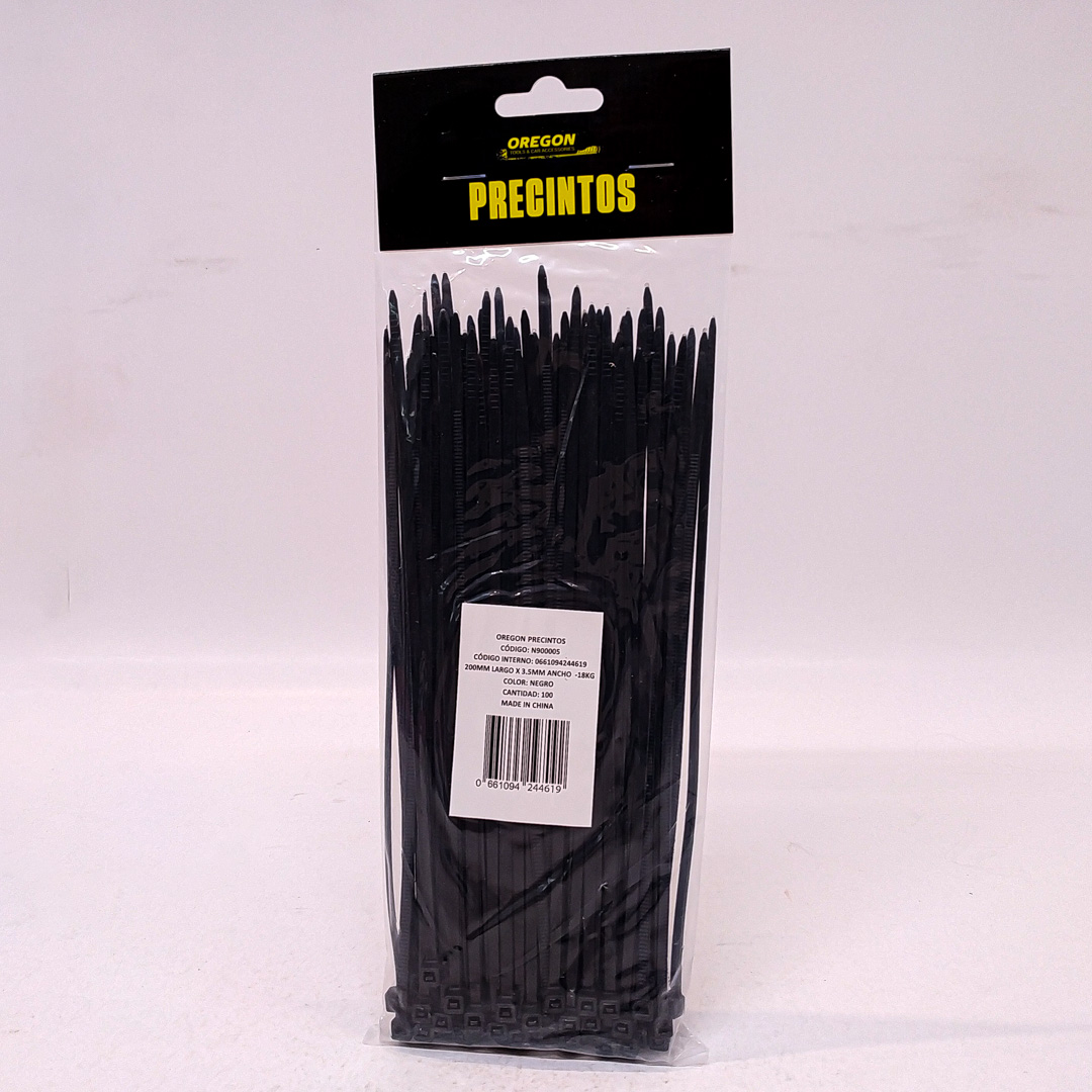 BOLSA DE PRECINTOS (100 UNIDADES) 200MM LARGO X 3.5MM ANCHO -18KG COLOR NEGRO CANTIDAD POR CAJA MASTER 200