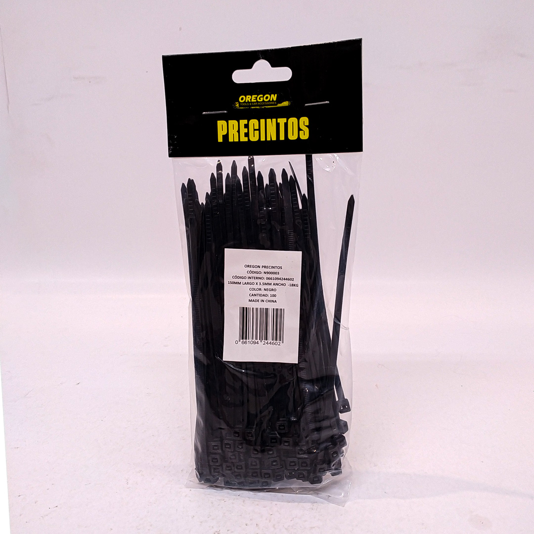 BOLSA DE PRECINTOS (100 UNIDADES) 150MM LARGO X 3.5MM ANCHO  -18KG COLOR NEGRO