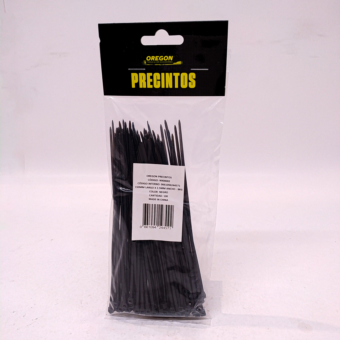 BOLSA DE PRECINTOS (100 UNIDADES) 150MM LARGO X 2.5MM ANCHO - 8KG COLOR NEGRO