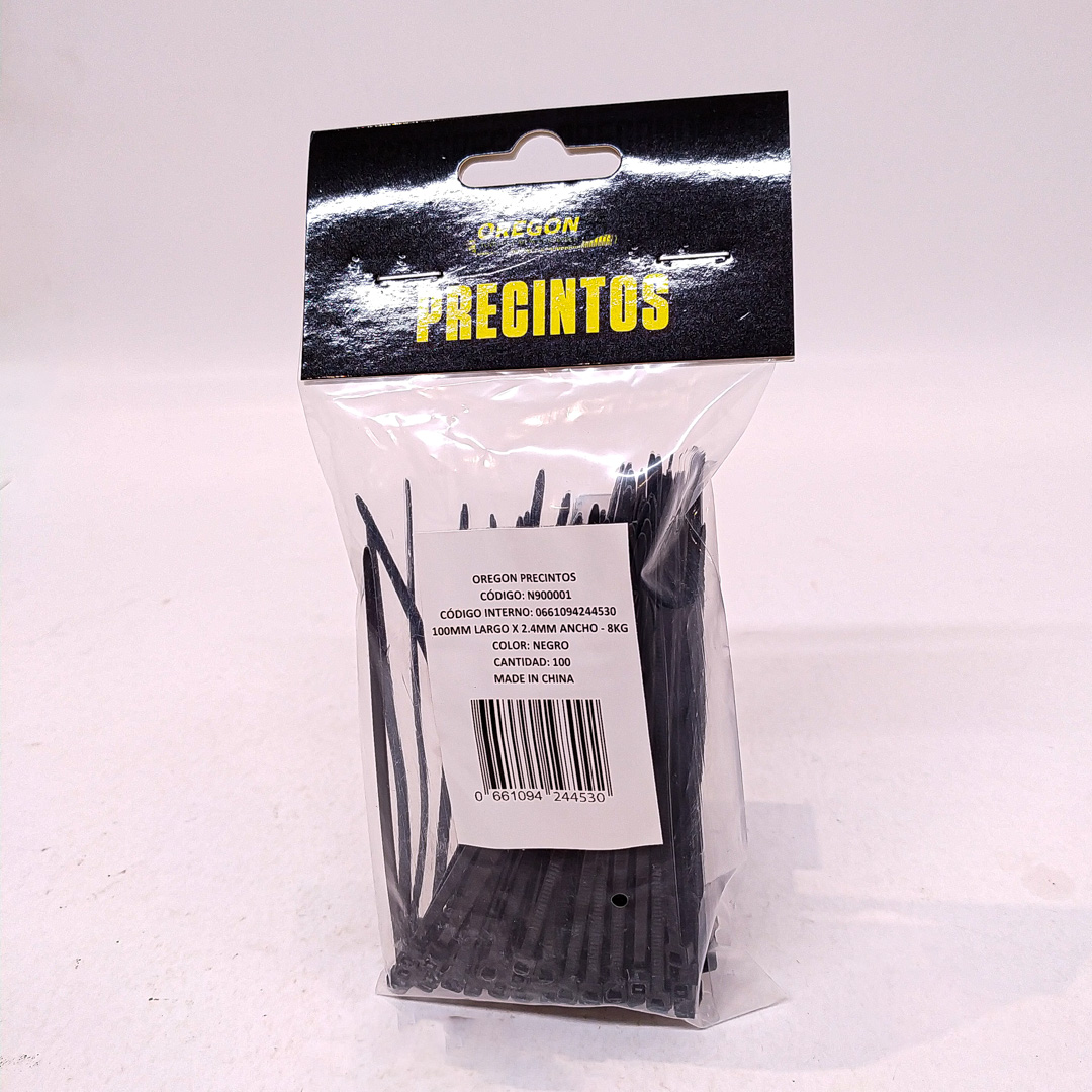 BOLSA DE PRECINTOS (100 UNIDADES) 100MM LARGO X 2.4MM ANCHO - 8KG COLOR NEGRO CANTIDAD POR CAJA MASTER 500