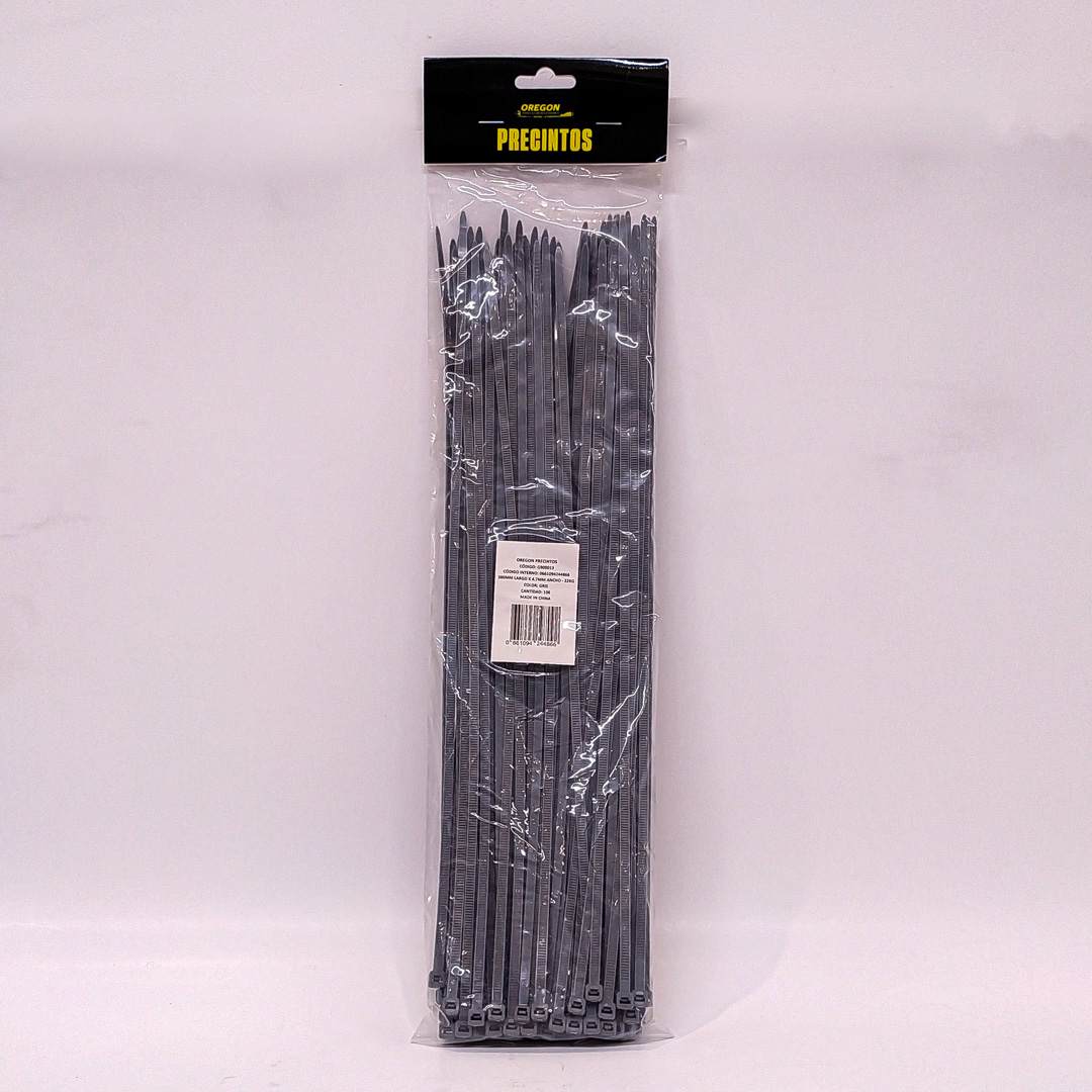 BOLSA DE PRECINTOS (100 UNIDADES) 380MM LARGO X 4.7MM ANCHO - 22KG COLOR GRIS CANTIDAD POR CAJA MASTER 100