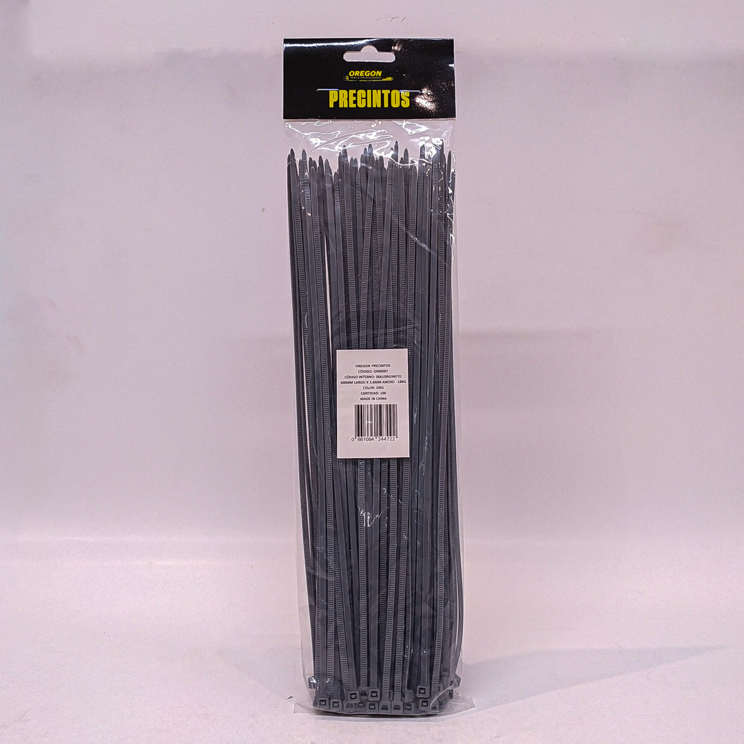 BOLSA DE PRECINTOS (100 UNIDADES) 300MM LARGO X 3.6MM ANCHO  -18KG COLOR GRIS CANTIDAD POR CAJA MASTER 100
