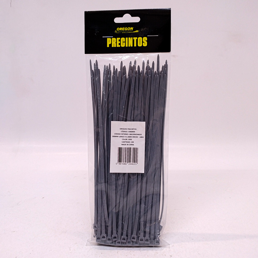 BOLSA DE PRECINTOS (100 UNIDADES) 200MM LARGO X 3.5MM ANCHO -18KG COLOR GRIS