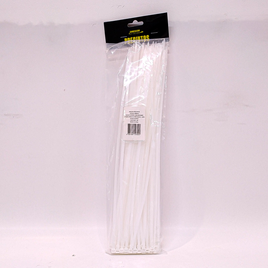 BOLSA DE PRECINTOS (100 UNIDADES) 380MM LARGO X 4.7MM ANCHO - 22KG COLOR BLANCO