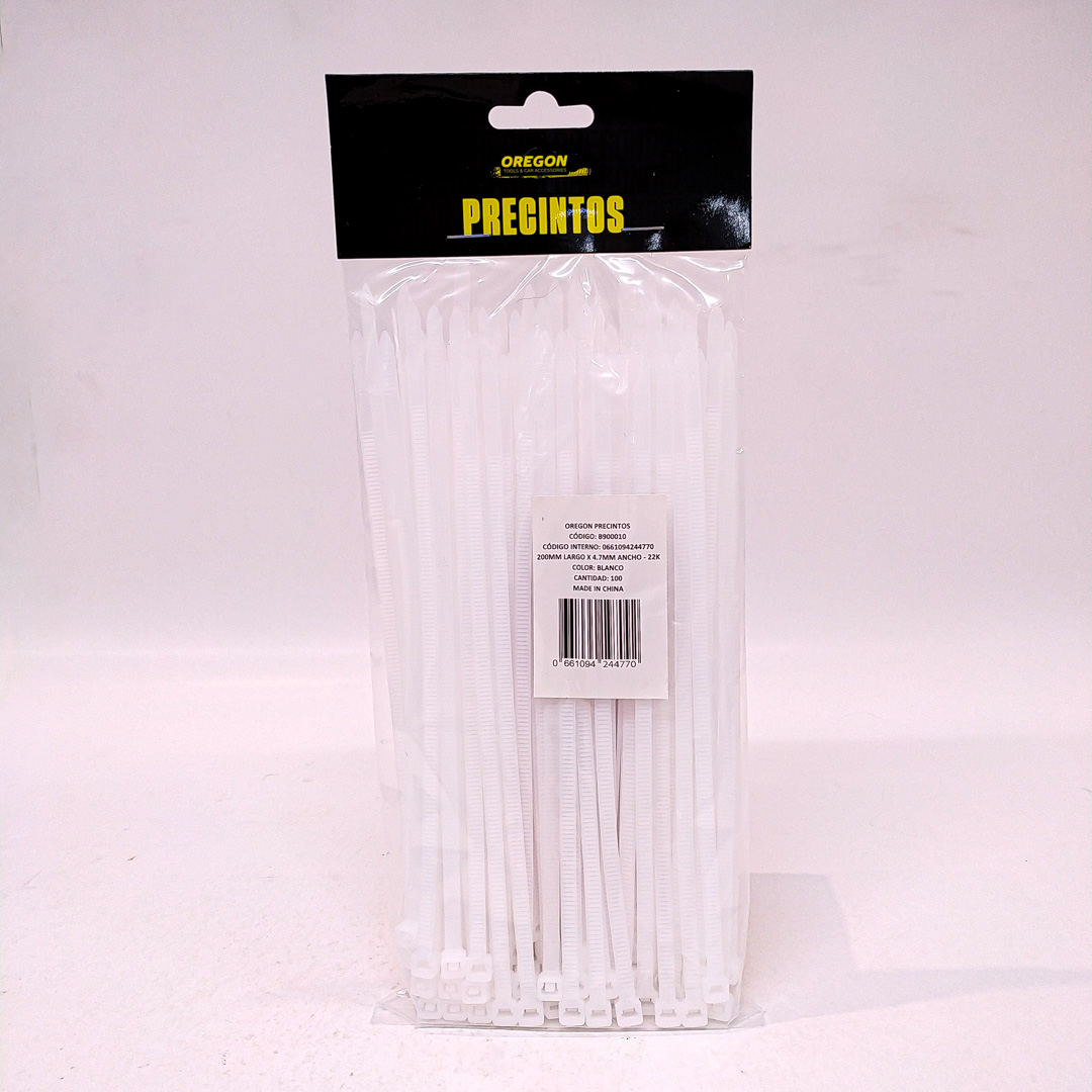BOLSA DE PRECINTOS (100 UNIDADES) 200MM LARGO X 4.7MM ANCHO - 22K COLOR BLANCO
