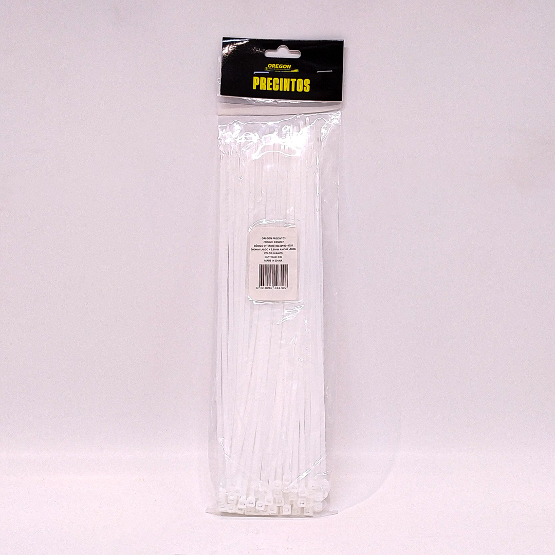 BOLSA DE PRECINTOS (100 UNIDADES) 300MM LARGO X 3.6MM ANCHO -18KG COLOR BLANCO