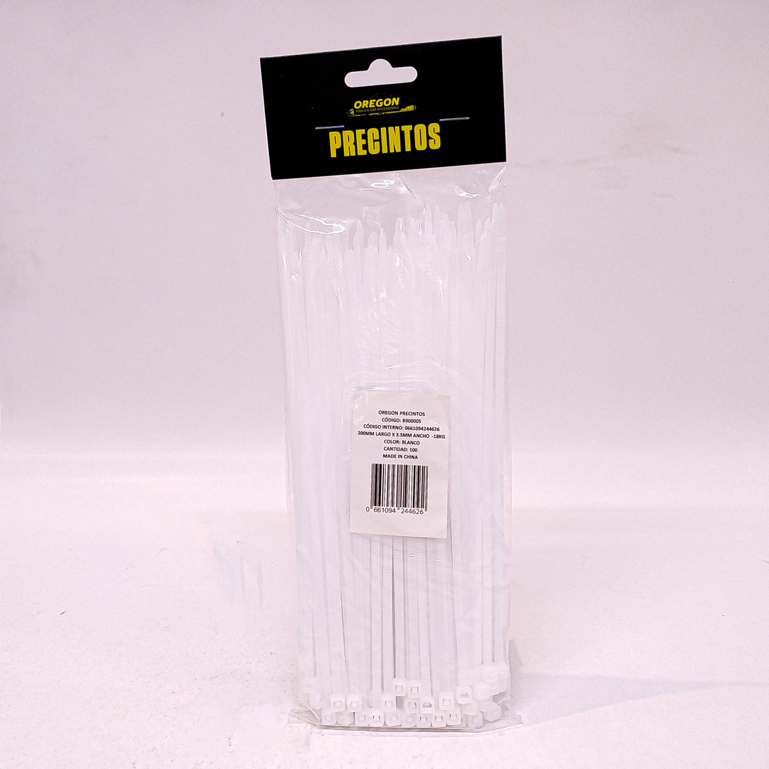 BOLSA DE PRECINTOS (100 UNIDADES) 200MM LARGO X 3.5MM ANCHO -18KG COLOR BLANCO