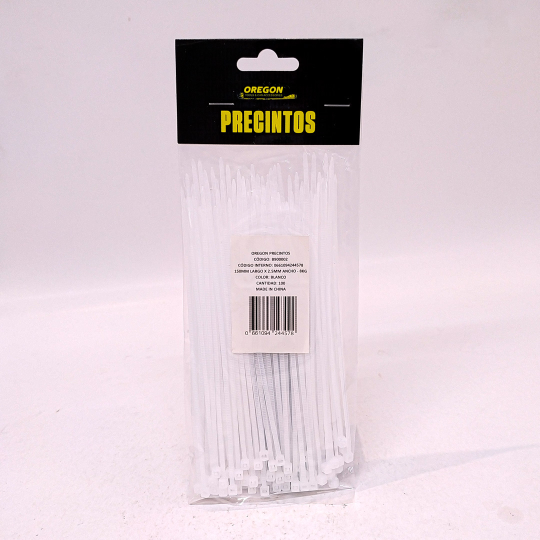 BOLSA DE PRECINTOS (100 UNIDADES) 150MM LARGO X 2.5MM ANCHO - 8KG COLOR BLANCO