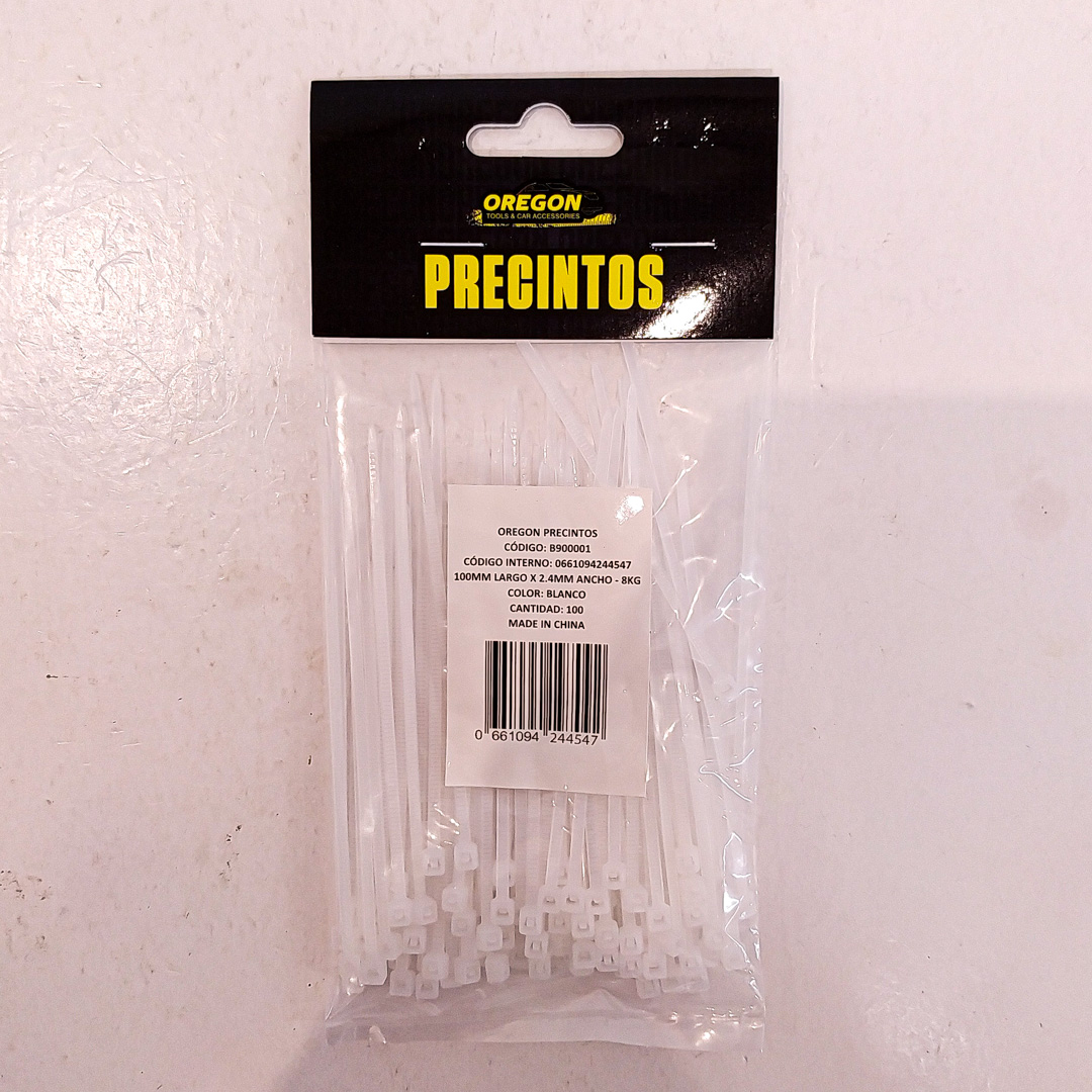 BOLSA DE PRECINTOS (100 UNIDADES) 100MM LARGO X 2.4MM ANCHO - 8KG COLOR BLANCO