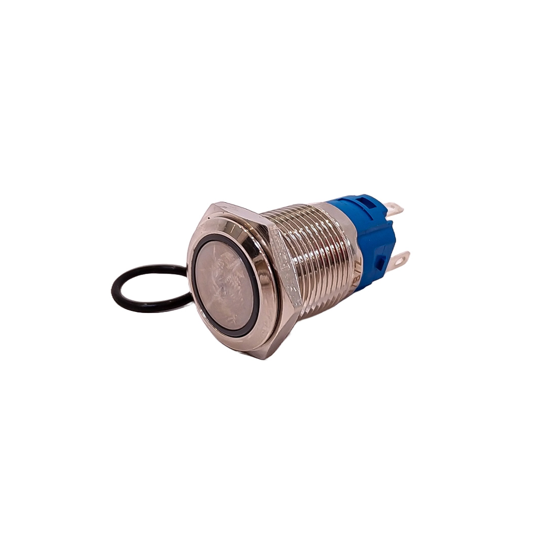 INTERRUPTOR UNIVERSAL BOTON METALICO SELF LOCKFLAT 16MMBACKLIGHT LED AZUL