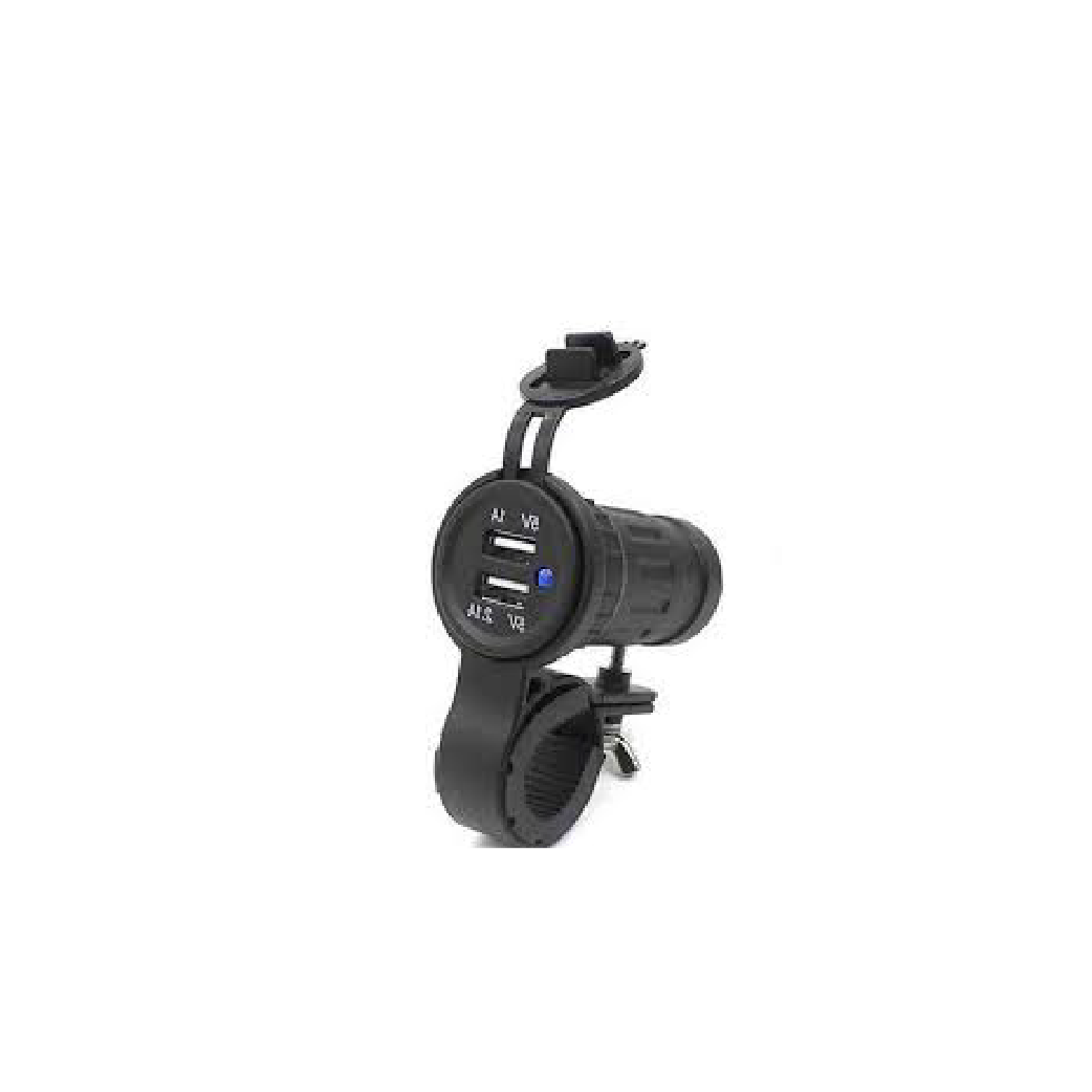 ACCESORIO PARA CELULAR TOMA 12V USB DUAL CON PROTECCION PARA USO ESPECIAL EN MOTOS. COMPLETO