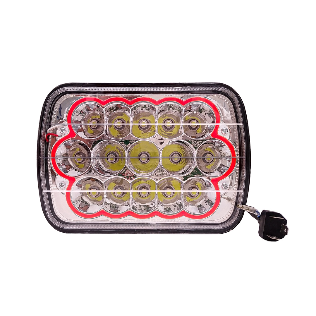 OFF ROAD FARO DE LED UNIVERSAL LUZ LED BLANCA CON FUNCION ALTA Y BAJA Y OJO DE ANGEL ROJO 9V-36V 15 LED - 60 WATTS  MEDIDAS 7" - 4