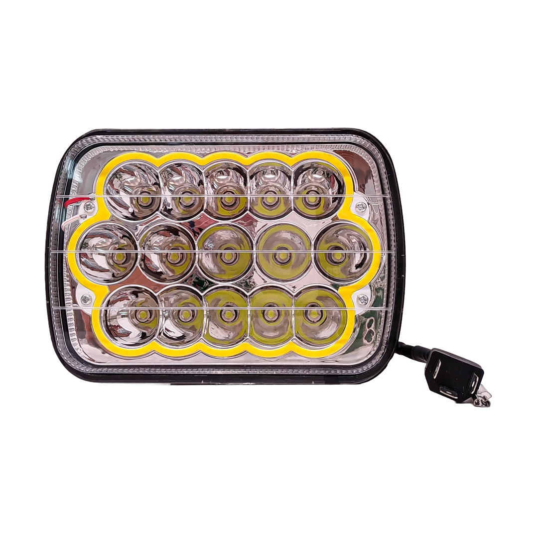 OFF ROAD FARO DE LED UNIVERSAL LUZ LED BLANCA CON FUNCION ALTA Y BAJA Y OJO DE ANGEL AMBAR 9V-36V 15 LED - 60 WATTS  MEDIDAS 7" - 2