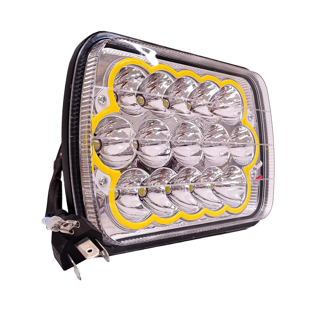 OFF ROAD FARO DE LED UNIVERSAL LUZ LED BLANCA CON FUNCION ALTA Y BAJA Y OJO DE ANGEL AMBAR 9V-36V 15 LED - 60 WATTS  MEDIDAS 7" - 3