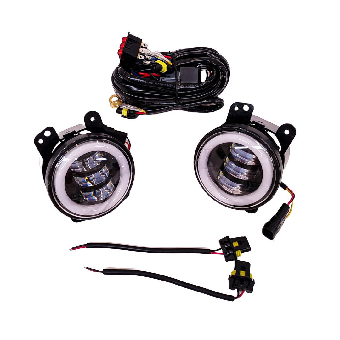 OFF ROAD FARO DE LED UNIVERSAL LUZ LED BLANCA CON OJO DE ANGEL BLANCO Y FUNCION DE GIROS Y BALIZAS AMBAR CON CABLEADO DE INSTALACION Y TECLA AUXILIAR 9V-36V 3 - LED 40 WATTS - JUEGO DE 2 UNIDADES MEDIDAS 4" - 2