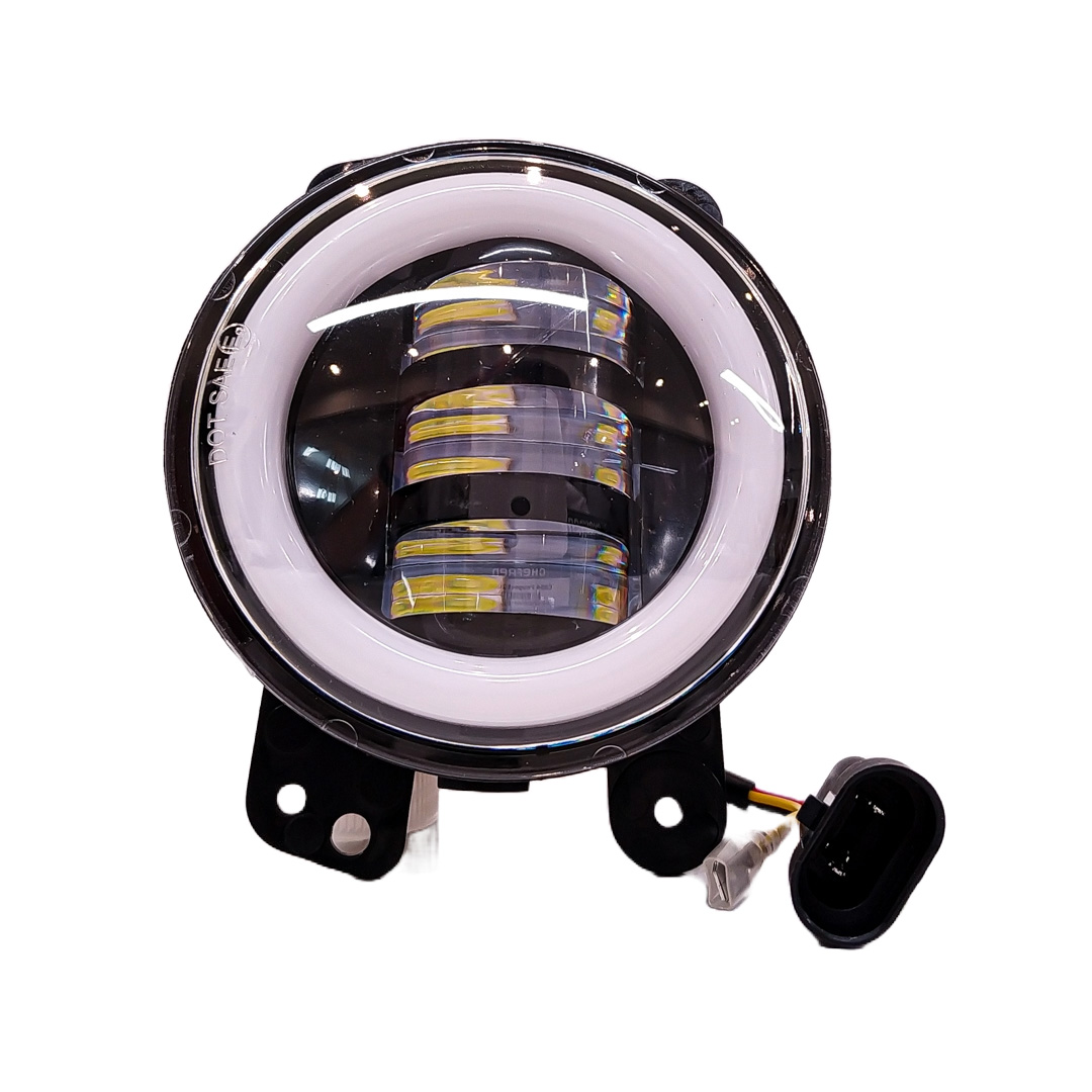 OFF ROAD FARO DE LED UNIVERSAL LUZ LED BLANCA CON OJO DE ANGEL BLANCO Y FUNCION DE GIROS Y BALIZAS AMBAR CON CABLEADO DE INSTALACION Y TECLA AUXILIAR 9V-36V 3 - LED 40 WATTS - JUEGO DE 2 UNIDADES MEDIDAS 4" - 4