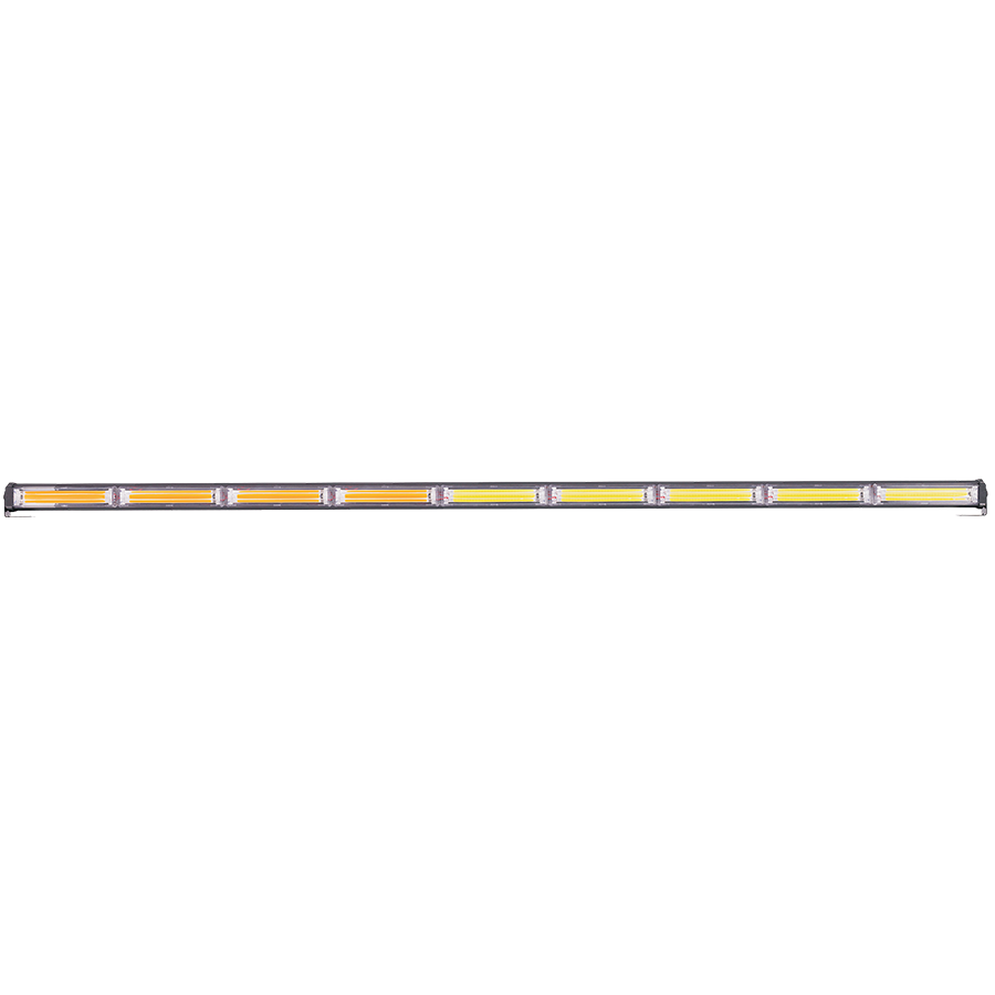 OFF ROAD BARRA LED COB DUAL 12-36V BLANCA Y AMBAR 9 BLOQUES COB 135W FLASH 10 FUNCIONES 1350X40X46MM INCLUYE TOMA A 12V CON INTERRUPTOR ON / OFF Y MANEJO DE FUNCIONES DESTELLANTES