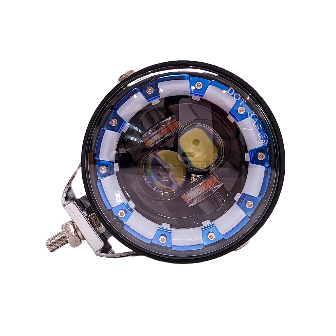 OFF ROAD FARO DE LED UNIVERSAL LUZ LED BLANCA ESTABLE CON OJO DE ANGEL DAYTIME RUNNING AZUL Y GIROS AMBAR 9V-36V 1 LED - 40 WATTS  MEDIDAS 3.5 " - 3