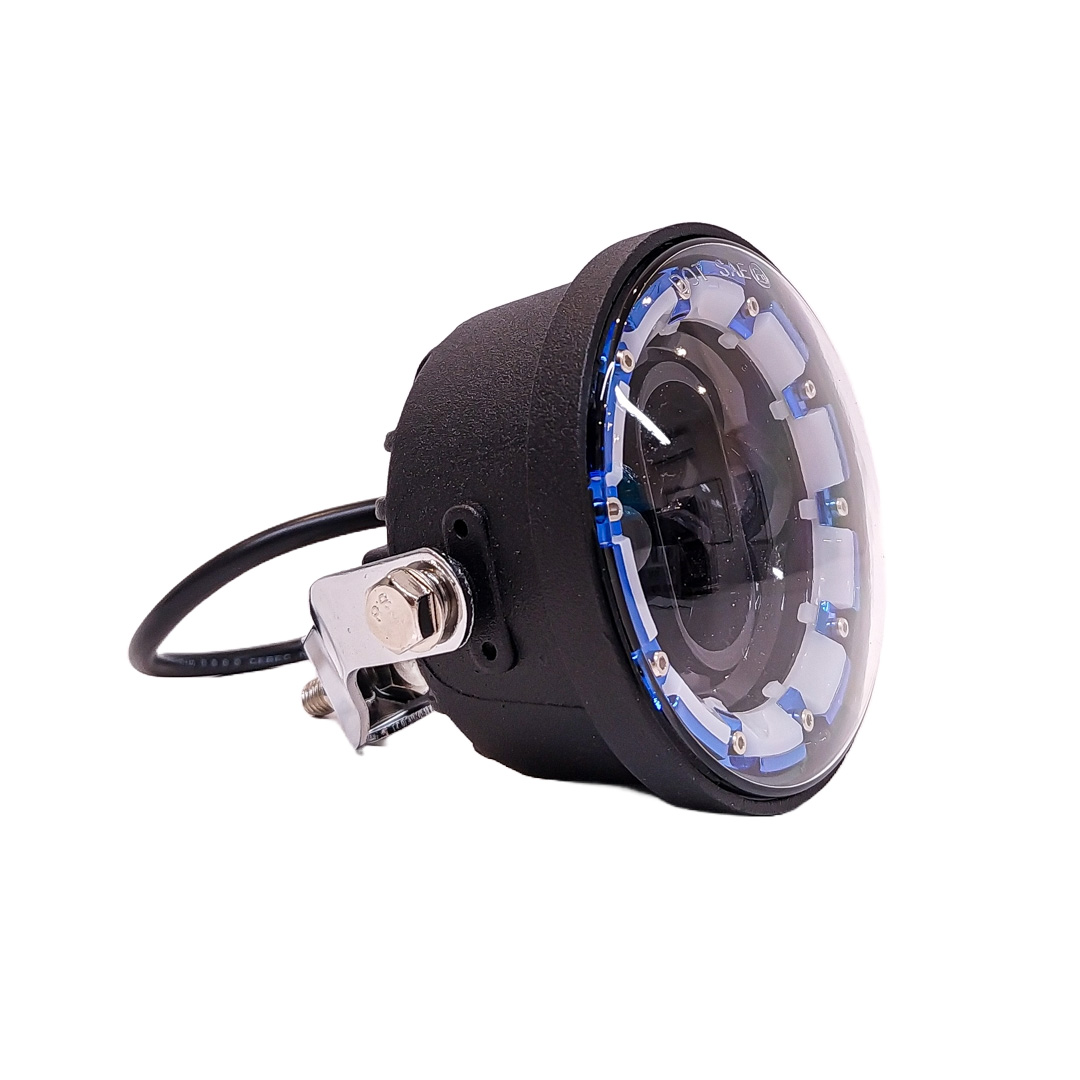 OFF ROAD FARO DE LED UNIVERSAL LUZ LED BLANCA ESTABLE CON OJO DE ANGEL DAYTIME RUNNING AZUL Y GIROS AMBAR 9V-36V 1 LED - 40 WATTS  MEDIDAS 3.5 " - 4