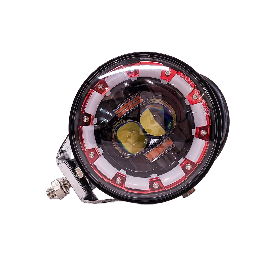 OFF ROAD FARO DE LED UNIVERSAL LUZ LED BLANCA ESTABLE CON OJO DE ANGEL DAYTIME RUNNING ROJO Y GIROS AMBAR 9V-36V 1 LED - 40 WATTS  MEDIDAS 3.5 " - 3