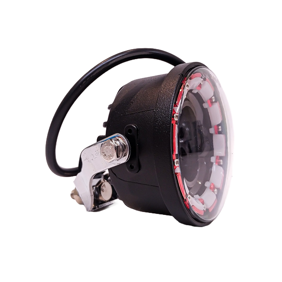 OFF ROAD FARO DE LED UNIVERSAL LUZ LED BLANCA ESTABLE CON OJO DE ANGEL DAYTIME RUNNING ROJO Y GIROS AMBAR 9V-36V 1 LED - 40 WATTS  MEDIDAS 3.5 " - 4