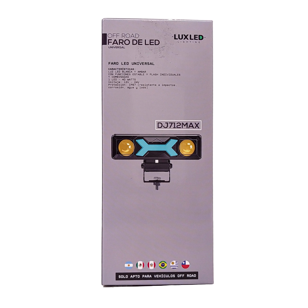 OFF ROAD FARO DE LED UNIVERSAL LUZ LED BLANCA Y AMBAR CON FUNCIONES ESTABLE Y FLASH INDIVIDUALES Y COMBINADAS 9V-36V 1 LED - 40 WATTS  MEDIDAS 140 * 30 * 75 (mm) - 5