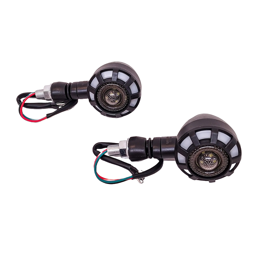 OFF ROAD FARO DE LED UNIVERSAL - LUZ DE GIRO GIRO PARA MOTO CON LUZ LED RUNNING BLANCA Y LUZ DE GIRO AMBAR 12V  - JUEGO DE 2 UNIDADES MEDIDAS 103*85 (mm)