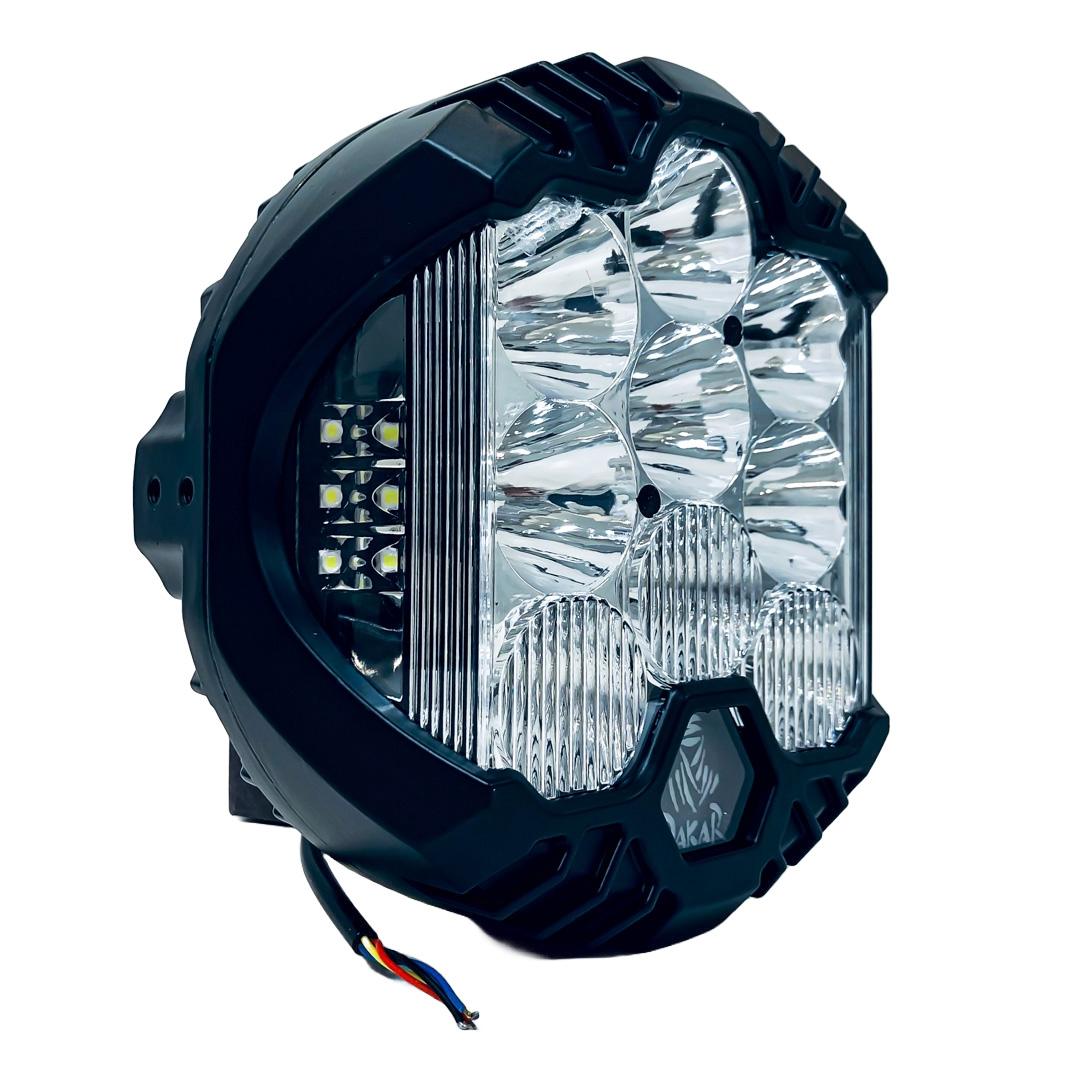 OFF ROAD FARO DE LED UNIVERSAL DAKAR FORCE 9" 15 LEDS CREE 180 WATTS LOGO ILUMINADO - DRL BLANCO Y AMBAR - 12V A 36V