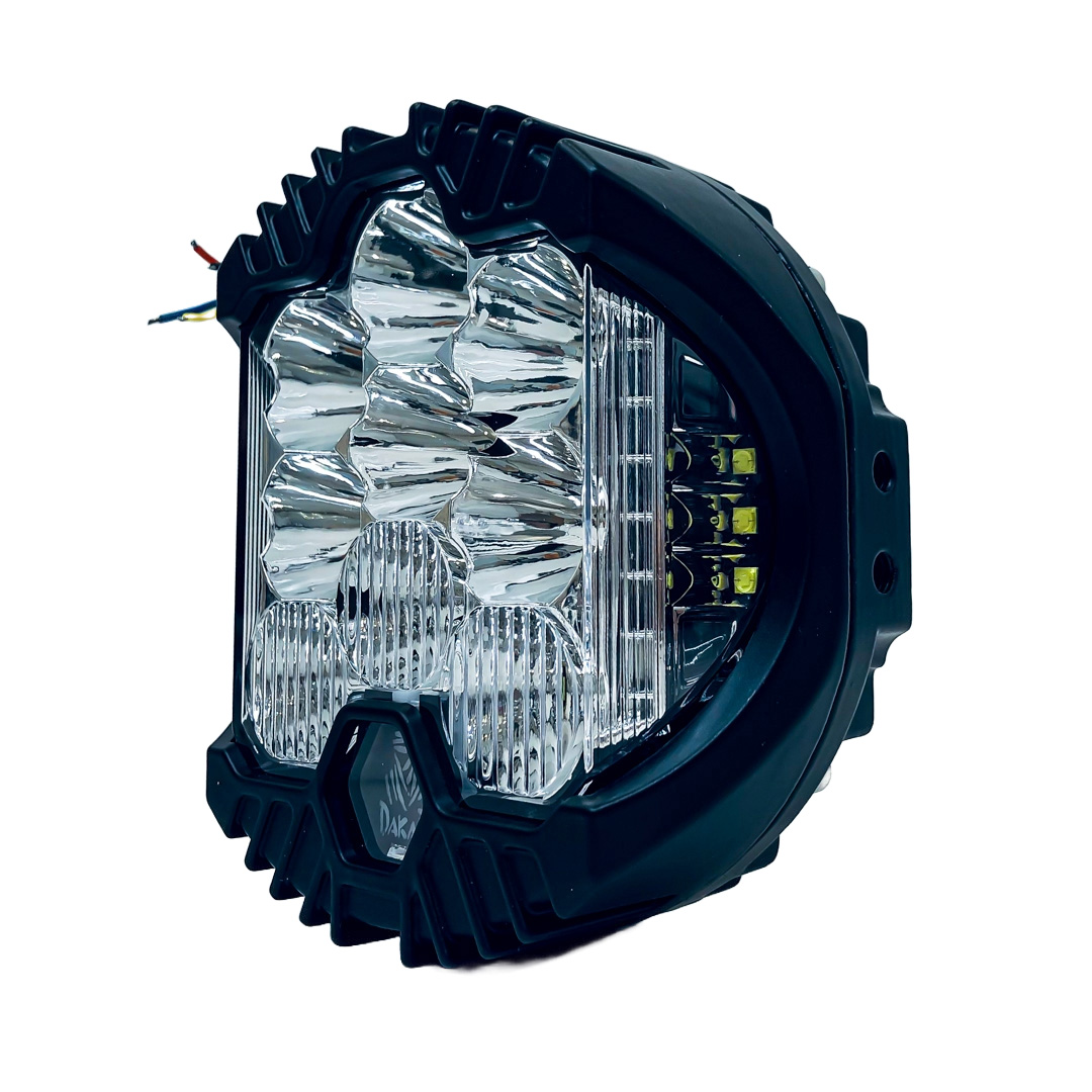 OFF ROAD FARO DE LED UNIVERSAL DAKAR FORCE 5" 15 LEDS CREE 180 WATTS LOGO ILUMINADO - DRL BLANCO Y AMBAR - 12V A 36V - 2