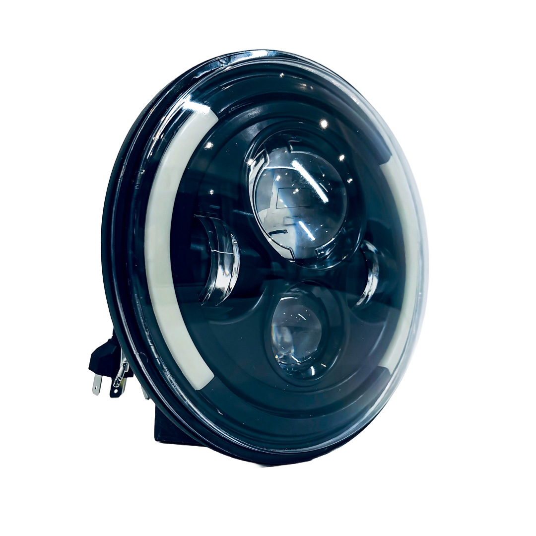 OFF ROAD FARO DE LED UNIVERSAL REDONDO 7"  USO IDEAL JEEP WRANGLER - RENEGADE / MOTO HARLEY DAVIDSON - ROYAL ENFIELD CON FUNCION ALTA Y BAJA + DRL BLANCO Y AMBAR Y AMBAR- HAZ DE LUZ SPOT - 40 WATTS 12V A 36V