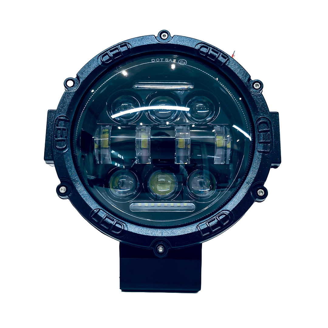 OFF ROAD FARO DE LED UNIVERSAL FARO LED REDONDO 21 LED 63W BASE NEGRA LUZ BLANCA ALTA Y BAJA + DRL BLANCO Y AMBAR 17.5X4X17,5CM - 2