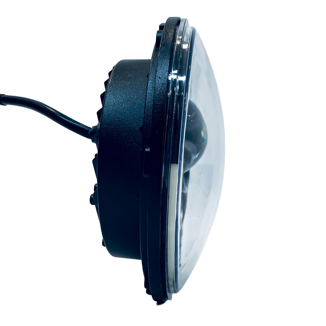 OFF ROAD FARO DE LED UNIVERSAL REDONDO 7"  USO IDEAL JEEP WRANGLER - RENEGADE / MOTO HARLEY DAVIDSON - ROYAL ENFIELD CON FUNCION ALTA Y BAJA + DRL BLANCO Y AMBAR Y AMBAR- HAZ DE LUZ SPOT - 40 WATTS 12V A 36V - 2