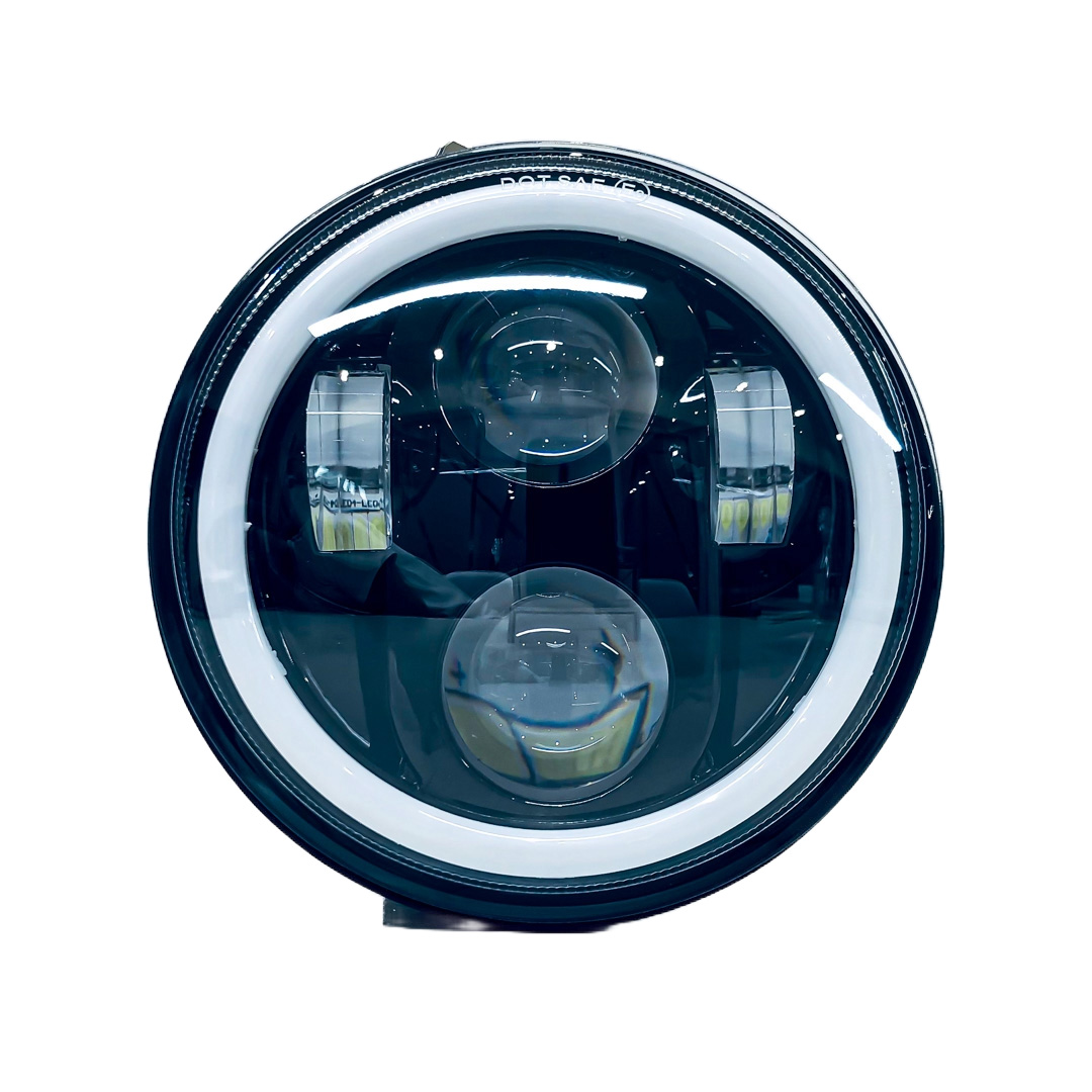 OFF ROAD FARO DE LED UNIVERSAL REDONDO 5.75" AUTO - CAMION - MOTO USO IDEAL MOTO HARLEY DAVIDSON - ROYAL ENFIELD CON FUNCION ALTA Y BAJA + DRL BLANCO Y AMBAR - HAZ DE LUZ SPOT - 40 WATTS - 12V A 36V
