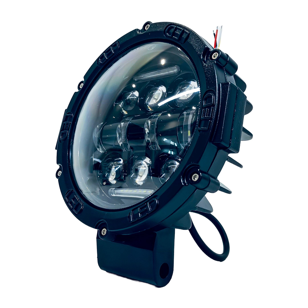 OFF ROAD FARO DE LED UNIVERSAL FARO LED REDONDO 21 LED 63W BASE NEGRA LUZ BLANCA ALTA Y BAJA + DRL BLANCO Y AMBAR 17.5X4X17,5CM - 3